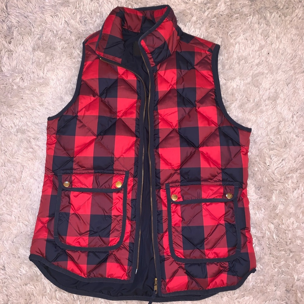 J-crew Puffer Vest Checkered Blue and Red